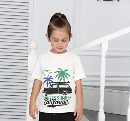 Yüzde 100 pamuk yeşil palmiye baskılı Erkek çouk tişörtu minah-07100003