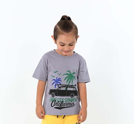 Yüzde 100 pamuk yeşil palmiye baskılı Erkek çouk tişörtu minah-07100003