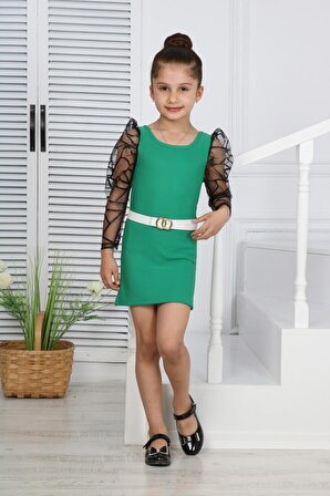 Kız Çocuk Elbise-U yaka uzun kol mezuniyet-doğum günü-balo-özel günler için elbise minah-06130009