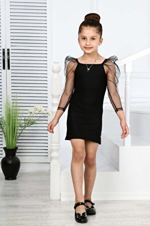 Kız çocuk askılı uzun kol elbise minah-06130010
