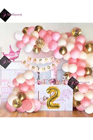 Kızlar Için Pembe Kraliçe Taçlı Lüks 2 Yaş Doğum Günü Parti Süsü Iyiki Doğdun