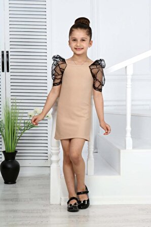 Kız çocuk askılı tül kısa kol mezuniyet -doğum günü ve tüm özel günler için elbise minah-06130011