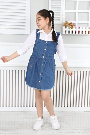 Kız çocuk kot elbise gömlek takım minah-06130012