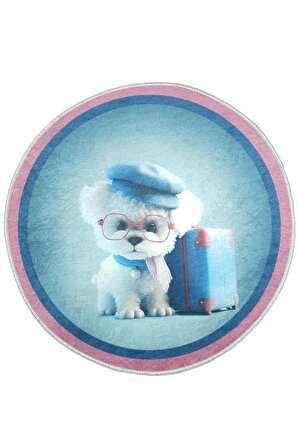 Dijital Baskılı Gözlüklü ve Şapkalı Çantalı Sevimli Köpek Baskılı Çocuk Dekoratif Banyo PasPası