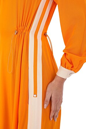 Yandan Bağlamalı Viskon Elbise 2216-Oranj
