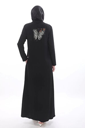 Kemer Detaylı Boydan Tesettür Elbise 2717-Siyah