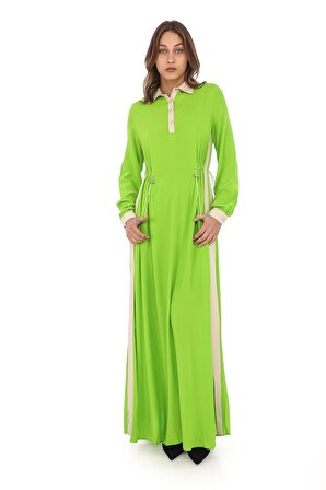 Yandan Bağlamalı Viskon Elbise 2216-Fıstık Yeşili