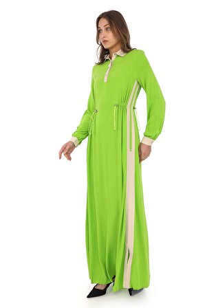 Yandan Bağlamalı Viskon Elbise 2216-Fıstık Yeşili