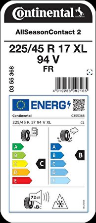 Continental 225/45 R17 94V XL FR AllSeasonContact 2 Oto 4 Mevsim Lastiği Üretim 2023