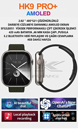 Vwar HK9Pro+ Plus 46 MM Amoled Ekran Akıllı Saat