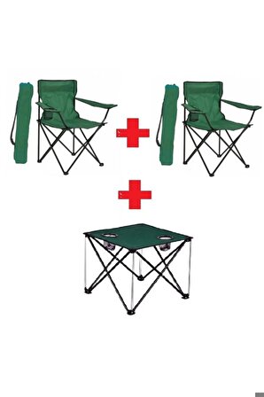 2 Adet Kamp Sandalyesi +  47 cm Kamp Sehpası 1 Adet Kamp Sandalye ve Masa Set