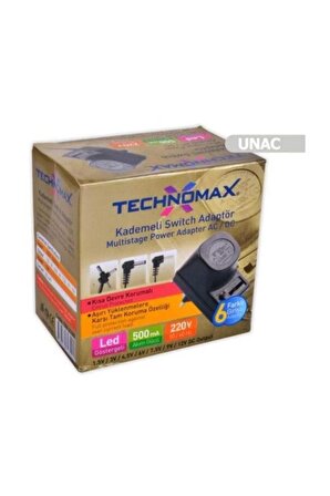 Technomax Kademeli Switch Adaptör 1,5v/3v/4,5v/6v/7,5v/9v/12v Dc Output 6 Farklı Girişli