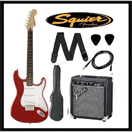 Squier Mm Strat Hard Tail Red Elektro Gitar Set