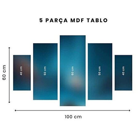 Mor Temalı Deniz 5 Parçalı Mdf Tablo