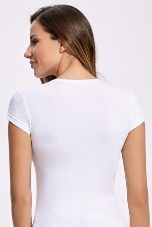 İlke İç Giyim ILKE 2260 Likralı Yuvarlak Yaka Kadın T-shirt 3 Adet
