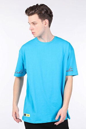 ErkeK Mavi Bisiklet Yaka Oversize T-shirt