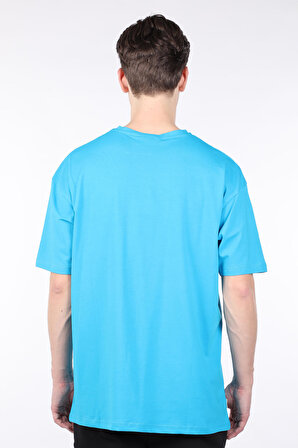 ErkeK Mavi Bisiklet Yaka Oversize T-shirt