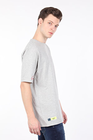 Erkek Gri Bisiklet Yaka Oversize T-shirt