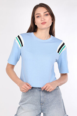 MARKAPIA WOMAN Kadın Ribanalı Crop T-shirt Mavi