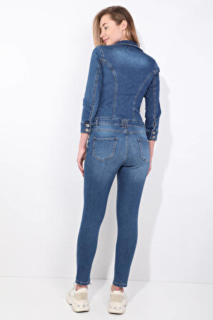 Kadın Koyu Mavi Jean Tulum Pantolon