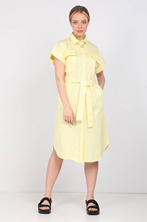 Kadın Açık Sarı Poplin Elbise