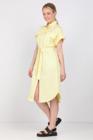 Kadın Açık Sarı Poplin Elbise