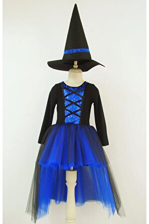 Hallowen Cadılar Bayramı Mavi Çocuk Cadı Kostümü