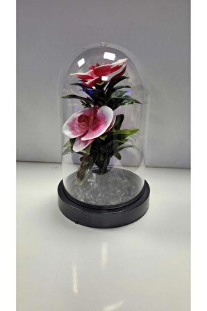 Mini Saksılı Yapay Çiçek Dekoratif Plastik Fanus İçinde Çiçek Plastik Fanus Çiçek 18CM 1 ADET