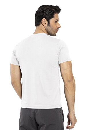 Waffle - Erkek Beyaz V Yaka Spor T-shirt - 7130-08
