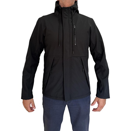 Exnex Rex Softshell Kapüşonlu Erkek Siyah Mont