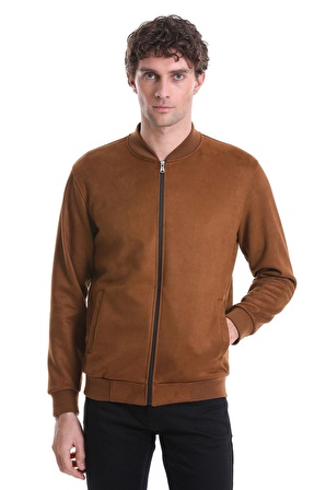 Kahverengi Regular Fit Düz Bomber Yaka Mevsimlik Mont | M