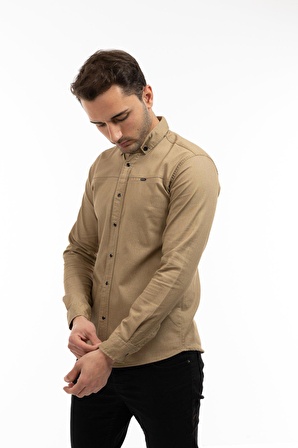 Slim Fit Kalıp Uzun Kollu Casual Düz Renk Erkek Gömlek