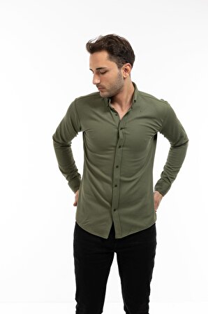 Erkek Slim Fit Kalıp Uzun Kollu Casual Düz Renk Gömlek