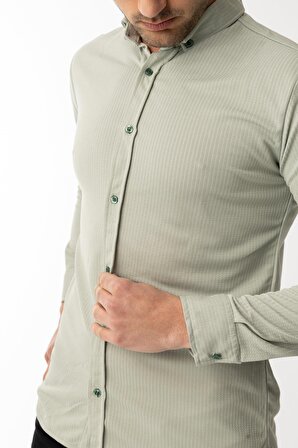 Erkek Slim Fit Kalıp Uzun Kollu Casual Düz Renk Gömlek