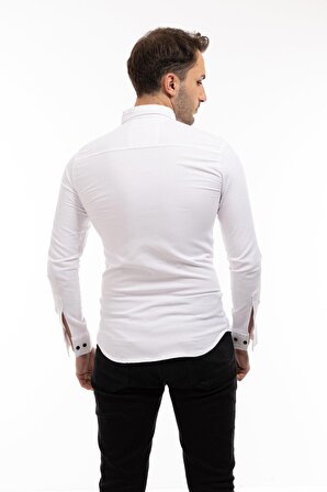 Slim Fit Kalıp Uzun Kollu Casual Düz Renk Erkek Cepli Gömlek