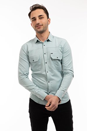 Slim Fit Kalıp Uzun Kollu Casual Düz Renk Erkek Gömlek