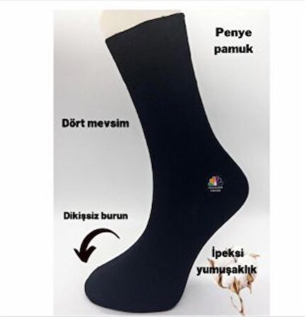 CİHO SOKCS Premium Dikişsiz 4 Çift 4 Mevsim Penye Pamuk Siyah-Füme-Gri-Lacivert Erkek Soket Çorap