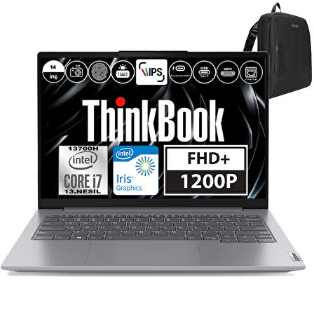 Lenovo Thinkbook 14 GEN6 İntel Core i7 13700H 64GB DDR5 1TB SSD Iris® Xe Graphics Freedos 14" WUXGA 300Nit Taşınabilir Bilgisayar 21KG004NTRF08 + Weblegelsin Çanta