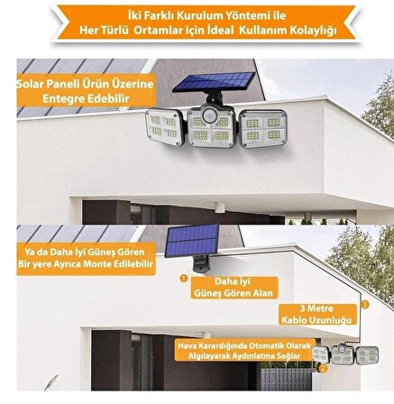 Solar Güneş Enerjili 122 Ledli Kumandalı Hareket Sensörlü Bahçe Aydınlatma Sokak Lambası