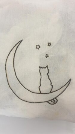 Kadama Bez Çanta Aydaki Kedi İşlemeli