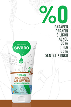 Siveno %100 Doğal El Ve Vücut Kremi Hindistan Cevizi Avokado Yoğun Nemlendirici Onarıcı Vegan 50 ml