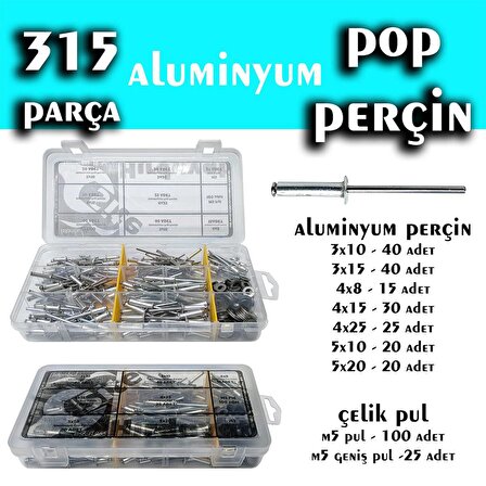 315 Parça Aluminyum Pop Perçin Seti