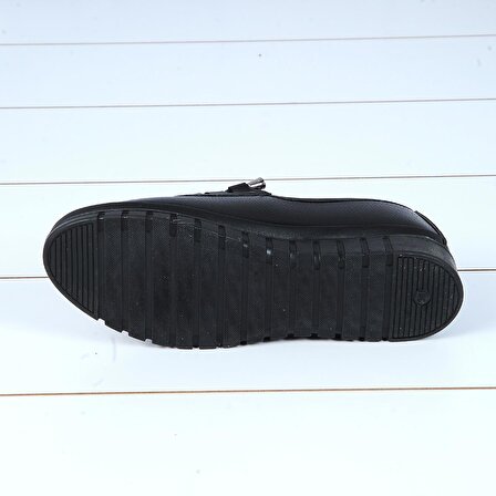 Alens Salve Siyah Cilt Kadın Babet Ayakkabı