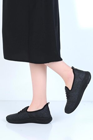 Ayakcenter 066 Psm Siyah Bağsız Yazlık Kadın Sneaker Ayakkabı