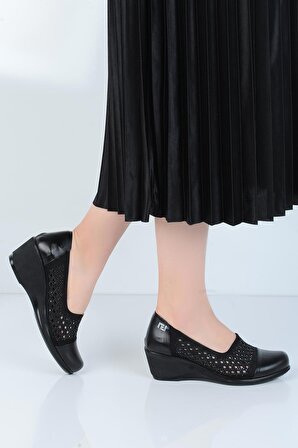 Ayakcenter Norfix Siyah 5 Cm Dolgu Topuk Kadın Ayakkabı