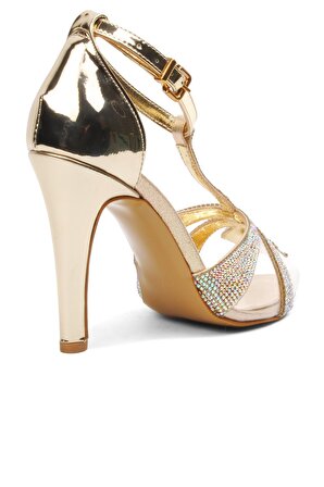 Venüs 22240205 Altın Kadın Taş Detaylı Topuklu Ayakkabı