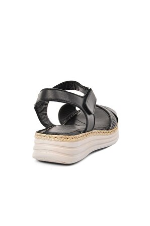 Clavi 8609 Siyah Hakiki Deri Kadın Sandalet
