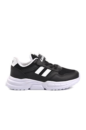 Lafonten 719-F Siyah-Beyaz Cırtlı Çocuk Spor Ayakkabı
