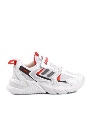 Lafonten 722Y-P Beyaz-Kırmızı Cırtlı Çocuk Spor Ayakkabı