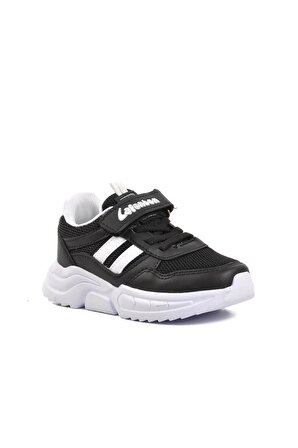 Lafonten 719Y-P Siyah-Beyaz Cırtlı Çocuk Spor Ayakkabı